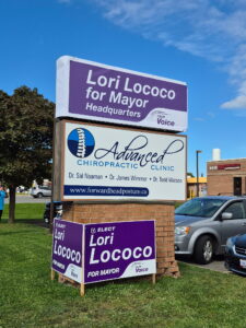 Lori Lococo for Mayor headquarters signs